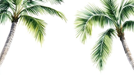 Tropical palm trees, sunny sky background, vacation postcard
