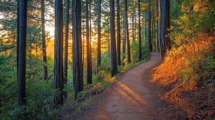 Obraz premium Peaceful Sunset Forest Path