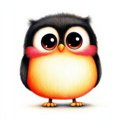 Adorable Cartoon Owl With Large Eyes, Orange And Black Plumage
