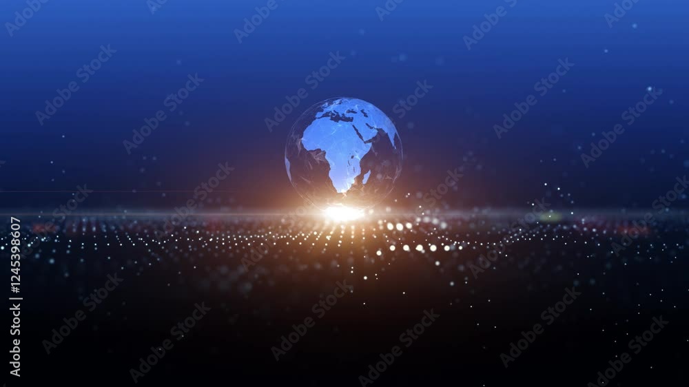 Poster digital bounce wavy dots with earth planet loop animation. concept futuristic world cyberspace backg