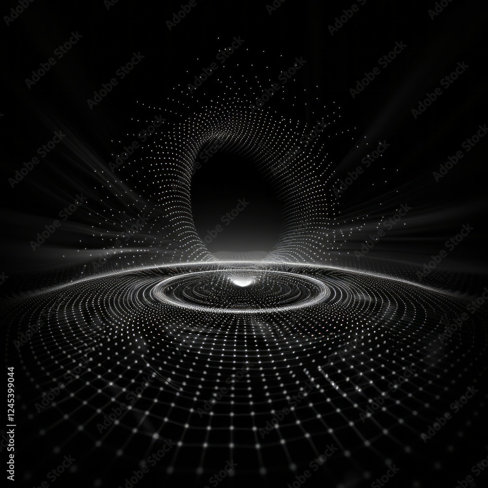Poster abstract digital vortex: an otherworldly digital vortex swirls on a gridded plane, emanating light a