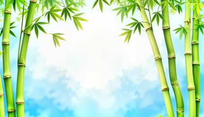 Obraz premium Bamboo stalks against a serene blue background