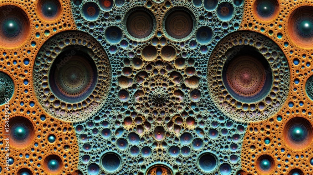 Poster intricate fractal pattern with colorful circular geometric designs