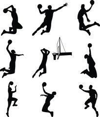 basketball players action silhouettes