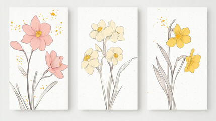 Obraz premium Generate a seamless pattern with spring flowers and raindrops in pastel colors, A vibrant floral pattern featuring various colorful flowers and leaves on a light background.