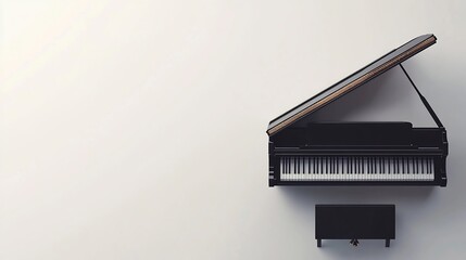Elegant Black Grand Piano on White Background