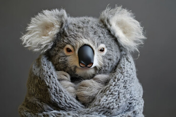 Obraz premium Cozy Koala Wrapped in a Warm Knit Scarf