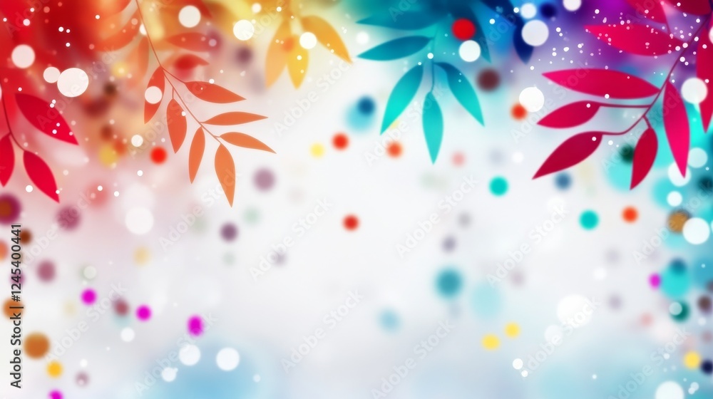 Poster vibrant abstract background with colorful leaves and bokeh lights