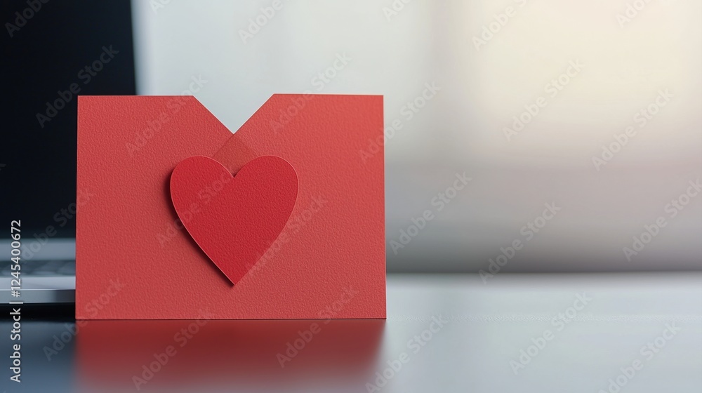 Poster employee appreciation day concepts. red heart card on a table with soft background lighting.