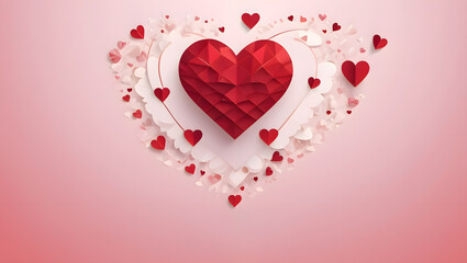 Valentine’s Day Elegant Heart – Red Ribbon Heart Shape on Background Romantic Heart Frame with Floral & Filigree