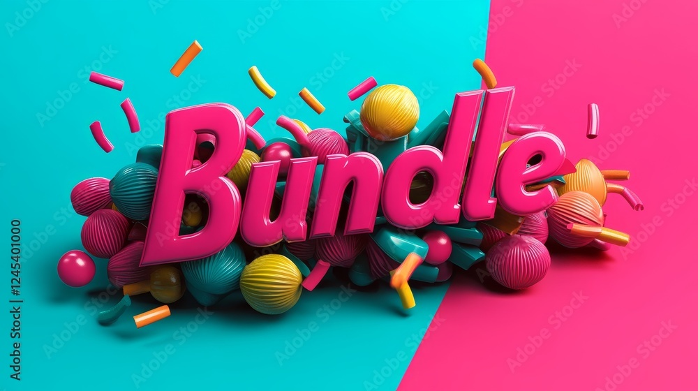 Poster colorful 3d typography with abstract shapes on split background