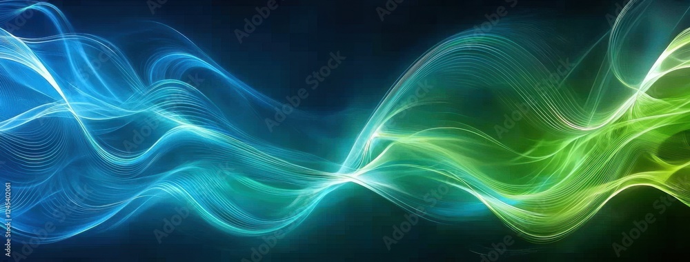 Poster dynamic abstract waves in blue and green color scheme