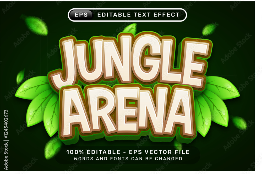 Poster jungle arena 3d text effect and editable text effect with nature illustration