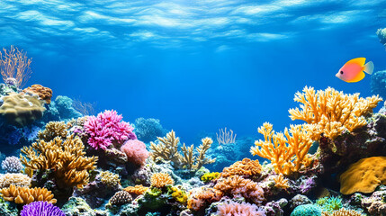 Fototapeta premium Vibrant Underwater Coral Reef Paradise: A Colorful Ocean Scene