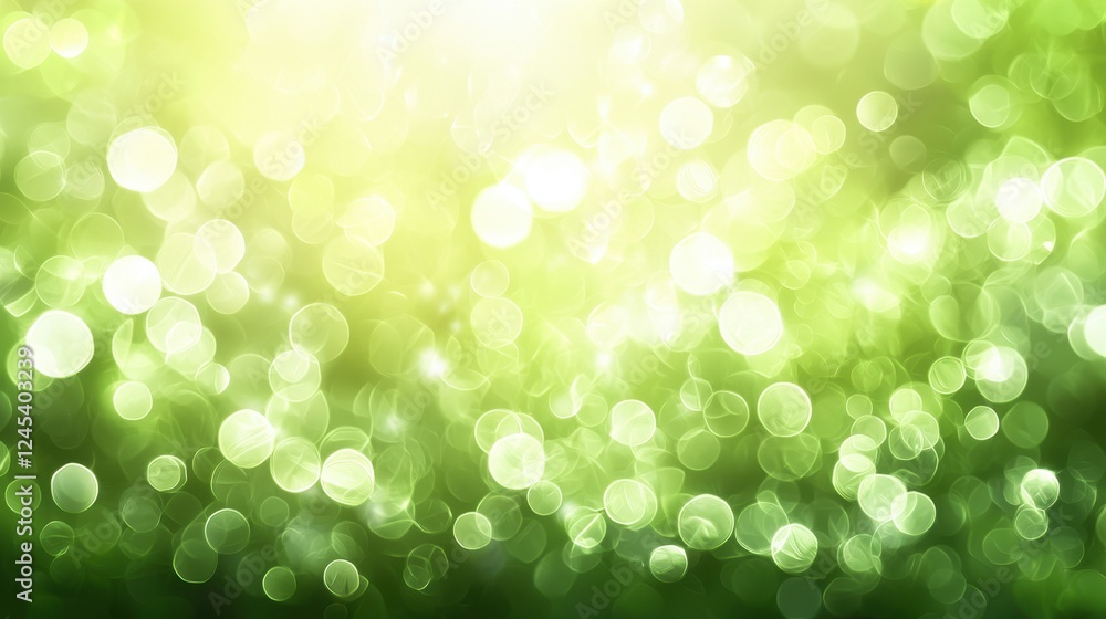 Poster bright green bokeh background with soft light and circles