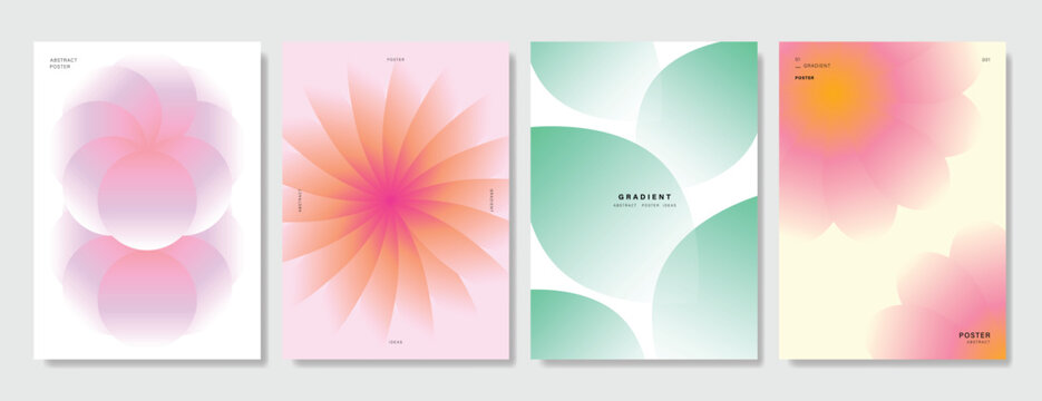 Modern gradient poster background vector set. Minimalist cover template with vibrant perspective geometric prism shapes in blurred. Ideal design for social media, cover, banner, flyer.