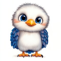Adorable Fluffy Baby Bird Illustration With Large Blue Eyes And Orange Beak