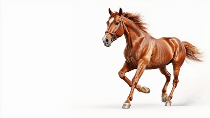Naklejka premium Chestnut Horse Running Dynamically On White Background