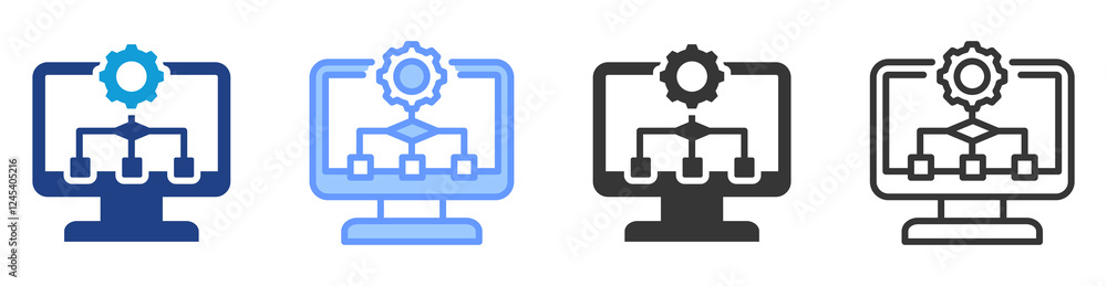 Poster Algorithm development icon set multiple style collection