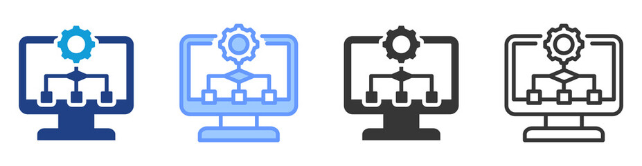 Algorithm development icon set multiple style collection