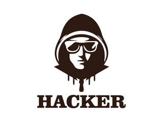 Illustration hacker criminal security internet logo vector and background logo veckor Hacker and shield  symbol for hacker protection 