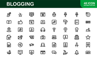 Creative Blogging Icons. Outline and Filled Designs for Blogs, Websites, and Social Media Content