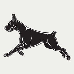 Dog Silhouette Doberman Vector Black and White