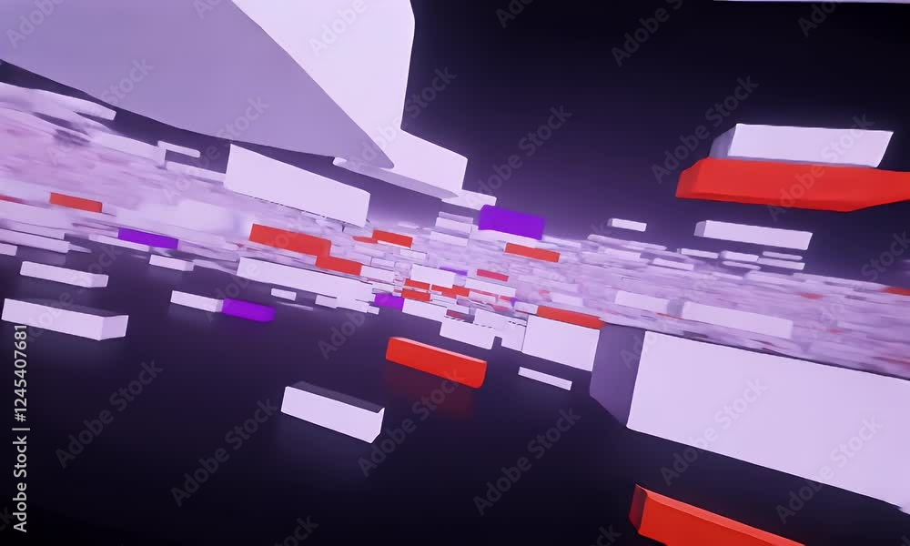 Poster abstract digital blocks fly through dark space; future tech background