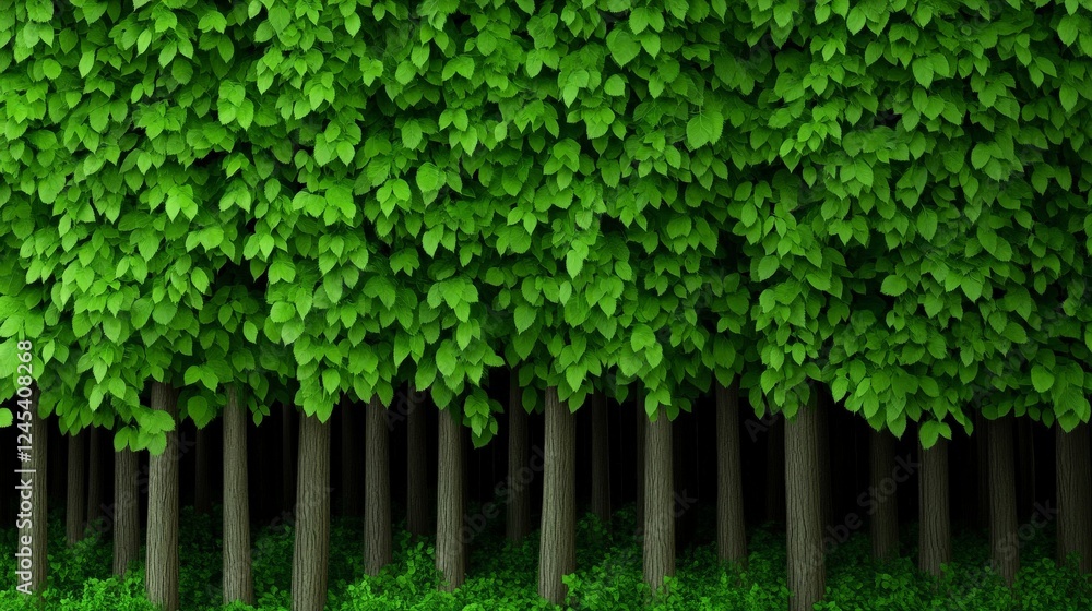 Poster emerald canopy: dense rows of trees with vibrant, green foliage form a lush forest canopy, creating 