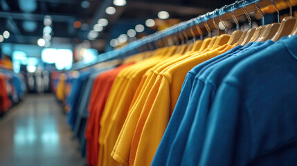Naklejka premium Clothing racks with coordinated color schemes displayed in a modern retail store