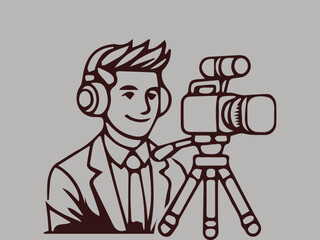 Man streaming or streaming video directly from a camera or cellphone, this man streaming image is suitable for logos, templets and backgrounds