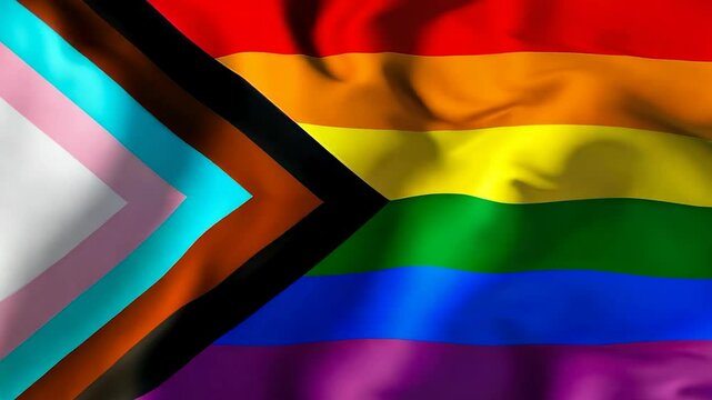 A vibrant LGBTQ+ pride flag waves in the wind, symbolizing love, equality, diversity, and the celebration of Pride Day and LGBTQ+ rights.