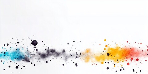 Abstract Colorful Ink Splatter on White Background Blue, Black, Yellow Red Artistic Paint Splash Effect Wallpaper Copy Space