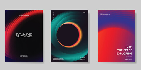 Planet and galaxy Space card vector set. Solar system with galaxy planets, asteroids, jupiter, saturn, mars, moon, ring line solar. Cosmic design for flyer, brochure, background, poster, cover.  © babeer