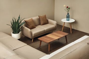 Light and Airy Living Room with Beige Sofa and Wooden Coffee Table
