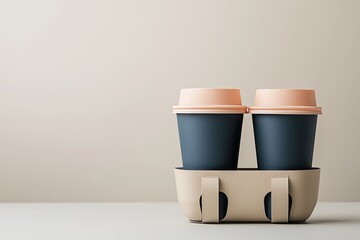 Two stylish coffee cups in minimalist holder, perfect for sharin