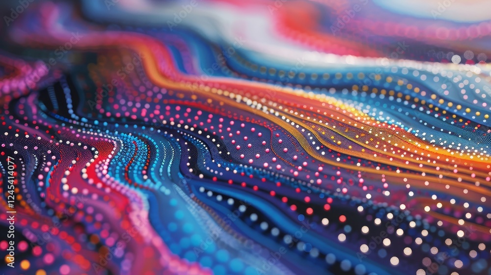 Poster vibrant abstract digital waves with colorful dotted patterns