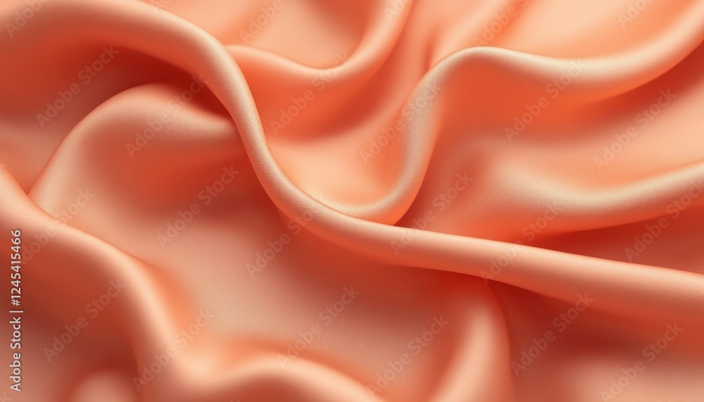 Poster Elegant waves of peach satin fabric with soft texture and fluid draping