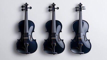 Naklejka premium Trio of Elegant Black Violins: A Symphony of Darkness and Polish