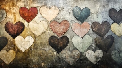 Obraz premium Colorful abstract heart pattern on textured canvas background