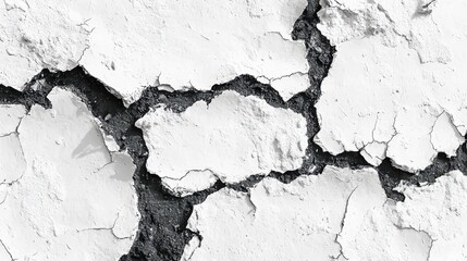 Fototapeta premium Cracked white wall texture with exposed dark crevices