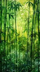 Retro colorful bamboo forest pattern illustration poster background