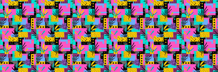  Seamless pattern with geometric shapes in the style. Multicolored vintage background with triangles, circles and squares for textile, fabric and Sudanese fabric art.