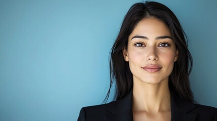 Fototapeta premium Women's History Month Concepts. Confident woman in business attire against a blue background.