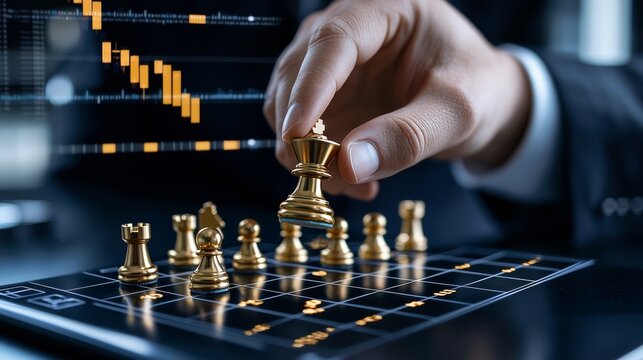 Strategic game of chess moves office setting business analysis professional environment close-up view strategic thinking for competitive edge