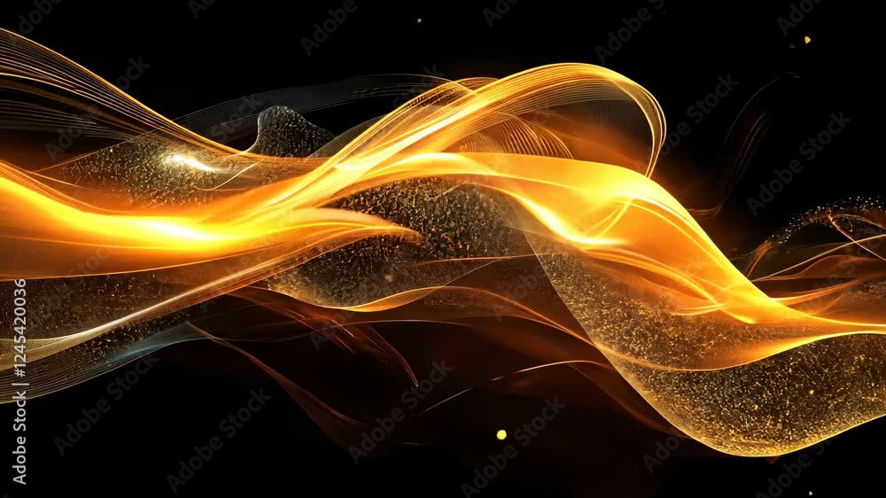 Poster dynamic golden light wave flow with glowing particles