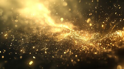 Fototapeta premium High-energy golden light burst, sharp glowing particles and motion blur trails, dark metallic background, hyper-detailed 4K resolution, futuristic theme