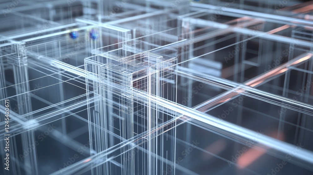 Aufkleber futuristic abstract network of interconnected glass structures and lines