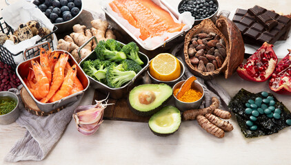Foods high in vitamins, minerals and antioxidants. Anti age foods.