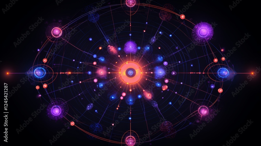 Poster vibrant abstract energy structure with glowing symmetrical patterns